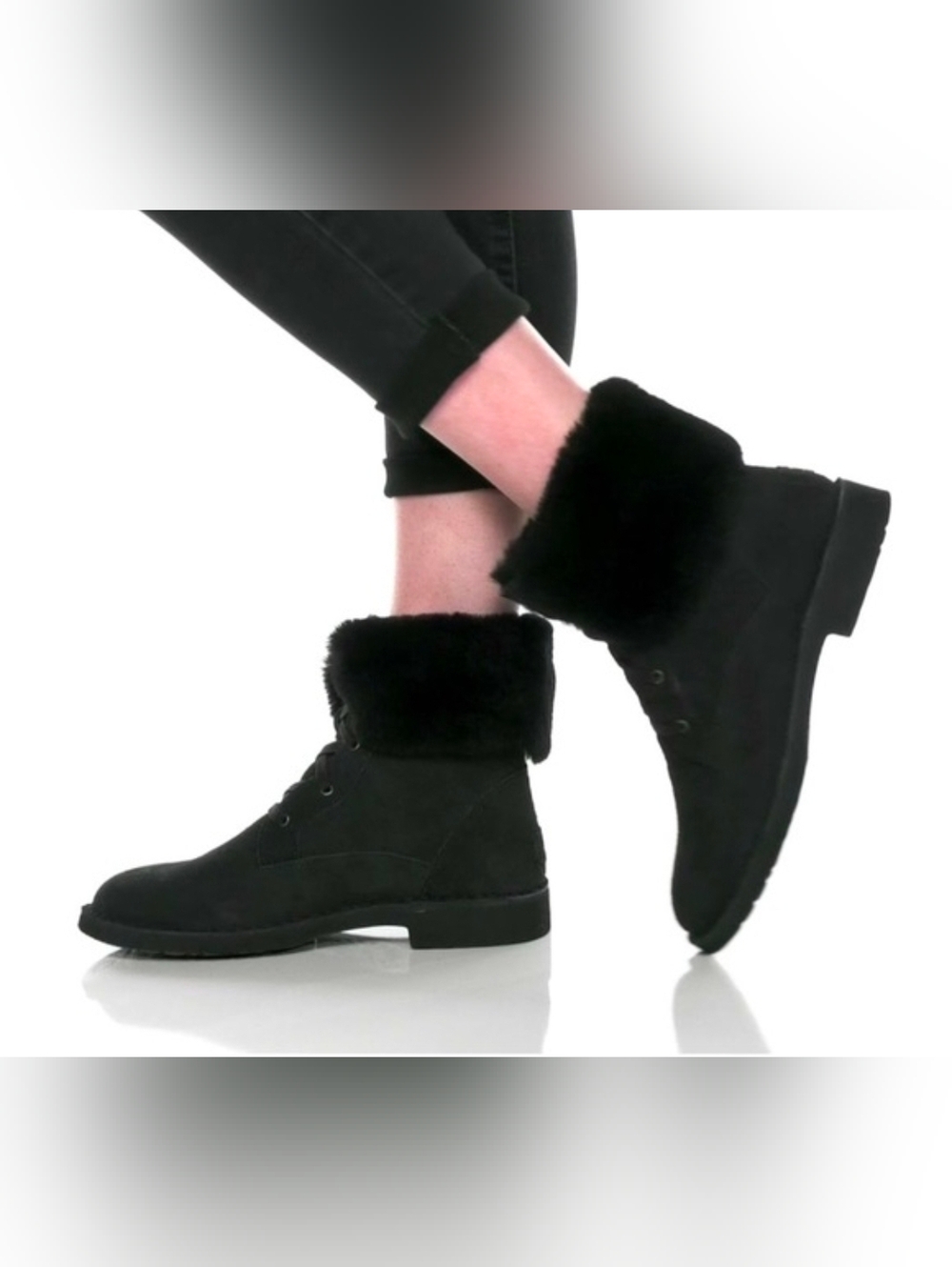UGG Weylyn Shearling Cuff Ankle Boots Black Suede US 9.5